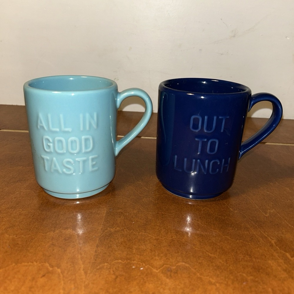 Kate Spade New York Lenox Blue Ceramic Mugs - All In Good Taste Out To Lunch Set